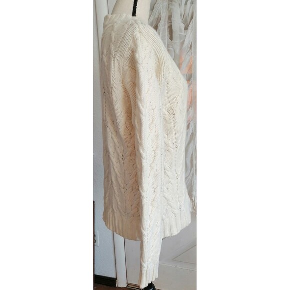 Vintage Sweater Women M Cable Knit V Neck Cream Ivory 70% Wool Pullover - Picture 3 of 3